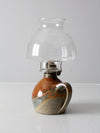 vintage studio pottery oil lamp with hurricane