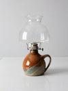 vintage studio pottery oil lamp with hurricane
