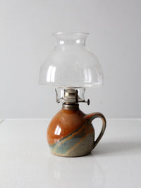vintage studio pottery oil lamp with hurricane