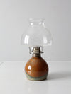 vintage studio pottery oil lamp with hurricane