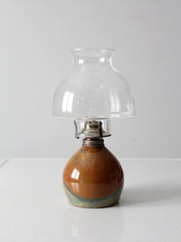 vintage studio pottery oil lamp with hurricane