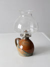 vintage studio pottery oil lamp with hurricane