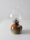 vintage studio pottery oil lamp with hurricane