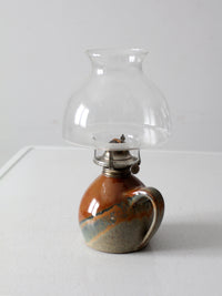 vintage studio pottery oil lamp with hurricane