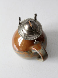 vintage studio pottery oil lamp with hurricane