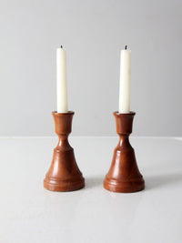 vintage pair wood candlestick holders