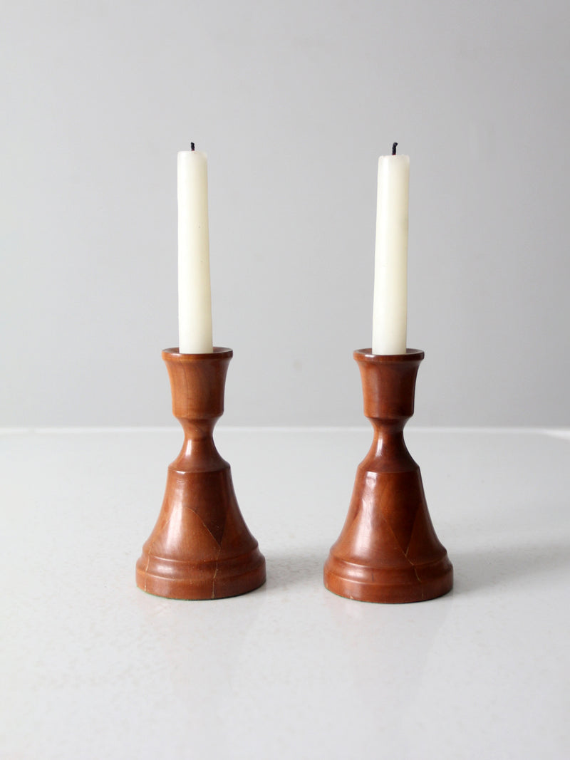 vintage pair wood candlestick holders