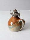 vintage studio pottery oil lamp with hurricane