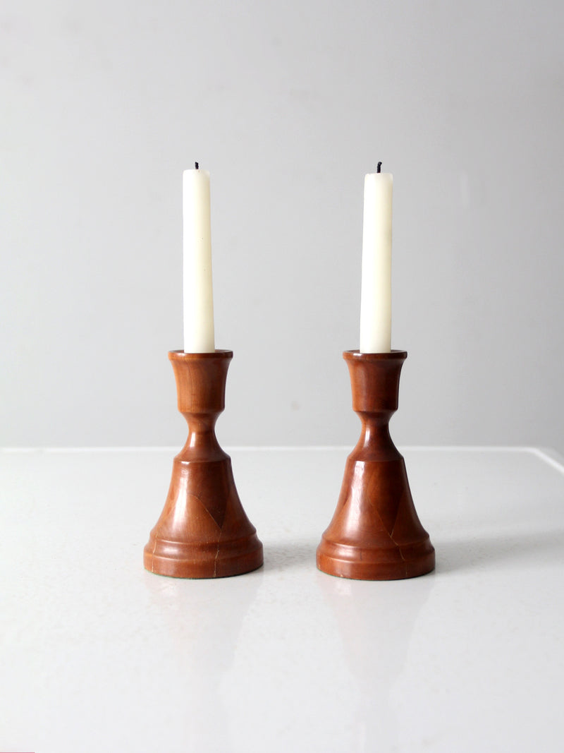 vintage pair wood candlestick holders