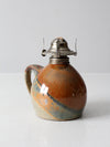 vintage studio pottery oil lamp with hurricane