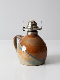 vintage studio pottery oil lamp with hurricane
