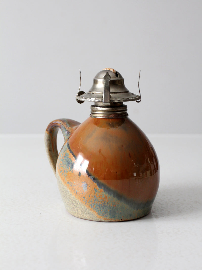 vintage studio pottery oil lamp with hurricane