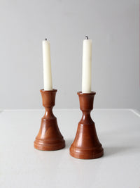 vintage pair wood candlestick holders