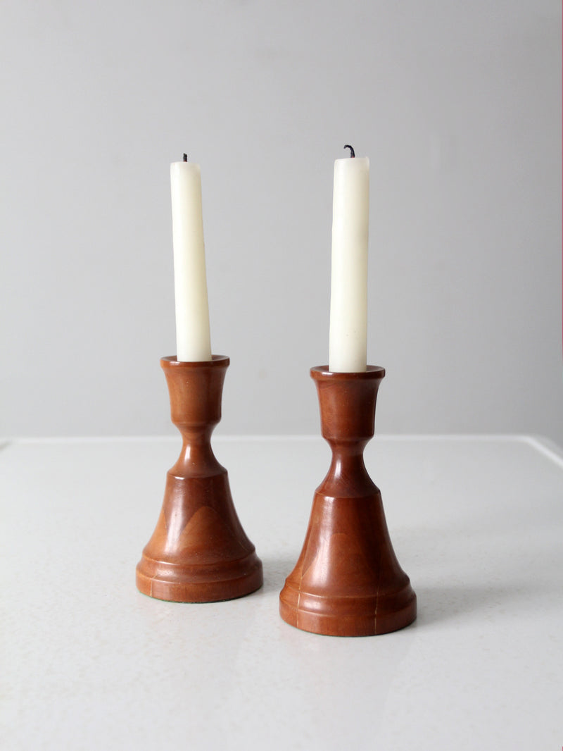 vintage pair wood candlestick holders
