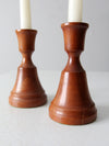 vintage pair wood candlestick holders