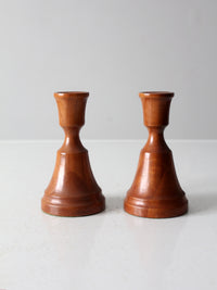 vintage pair wood candlestick holders