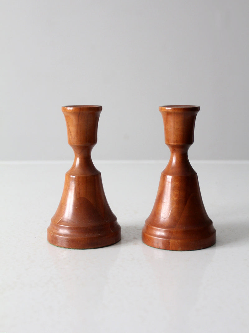 vintage pair wood candlestick holders