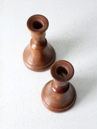 vintage pair wood candlestick holders
