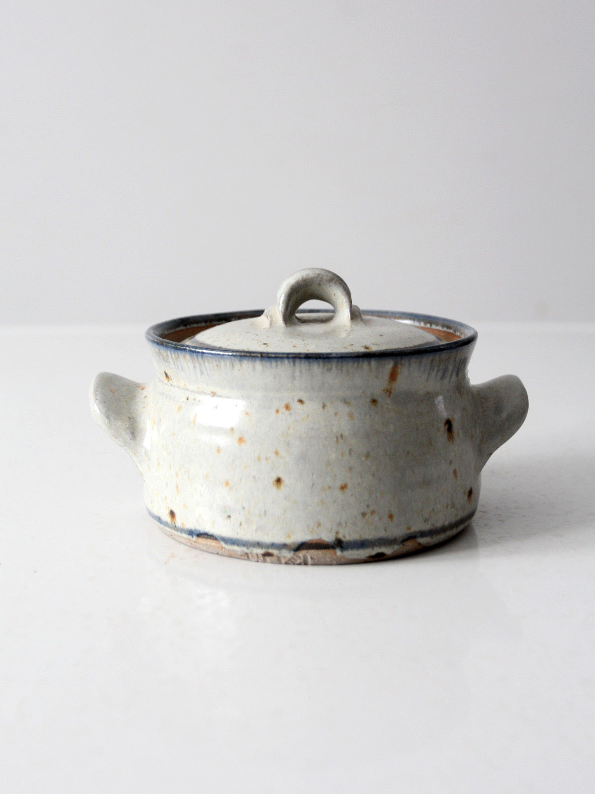 vintage handmade studio pottery covered bowl
