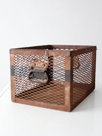 vintage industrial metal mesh crate