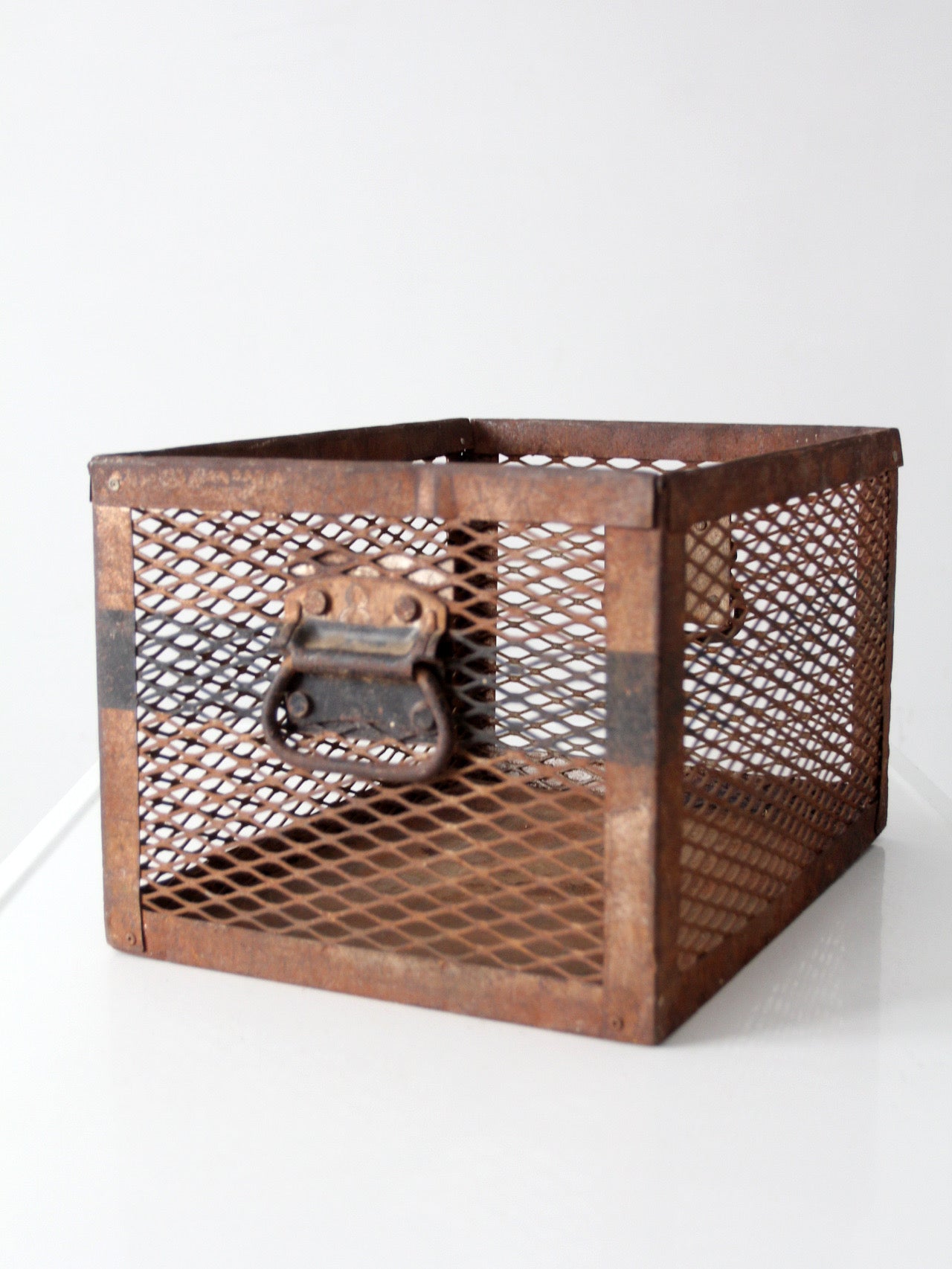 vintage industrial metal mesh crate