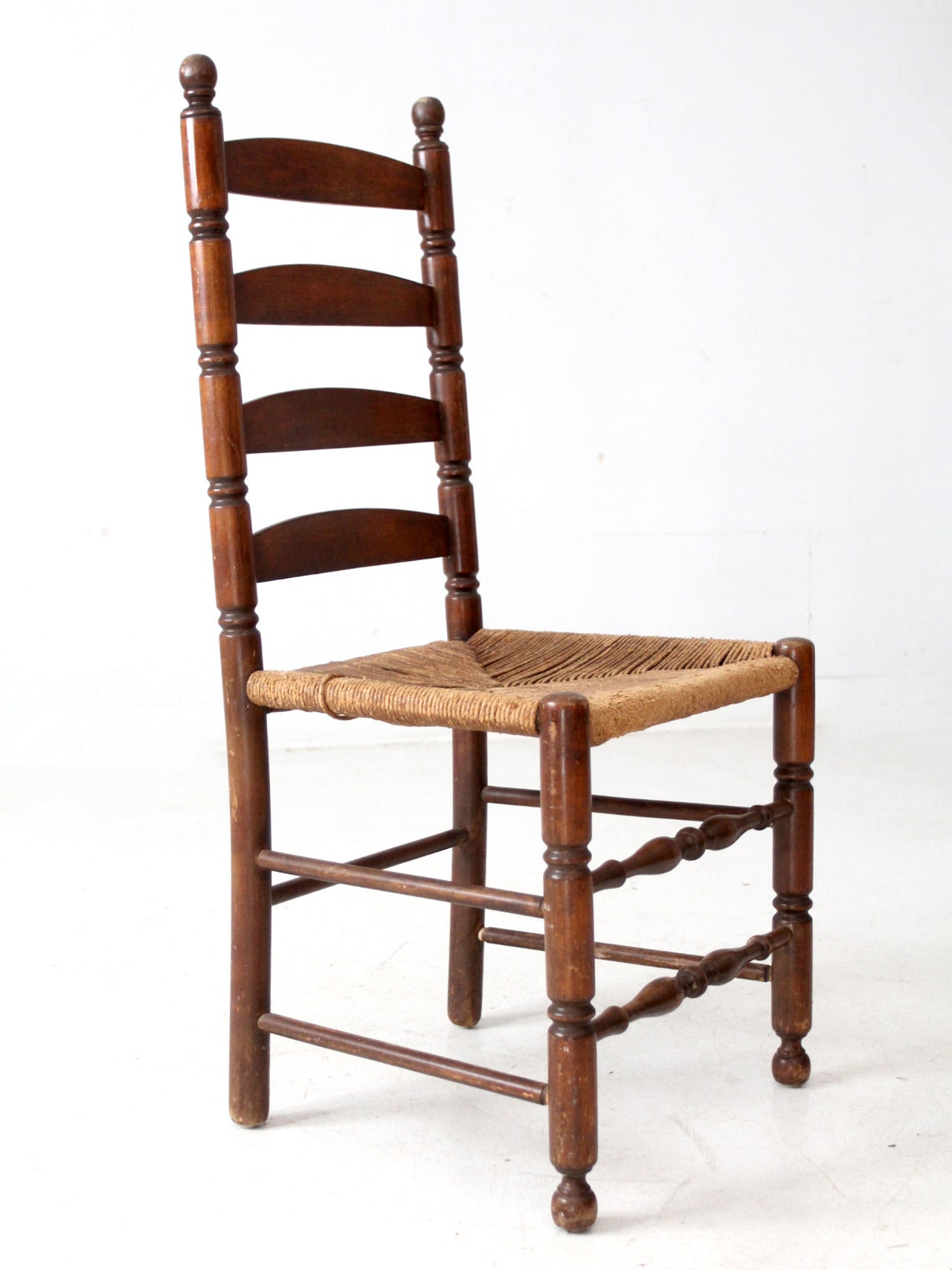 antique rush seat ladder back chair