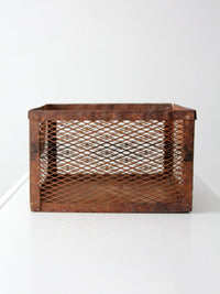 vintage industrial metal mesh crate
