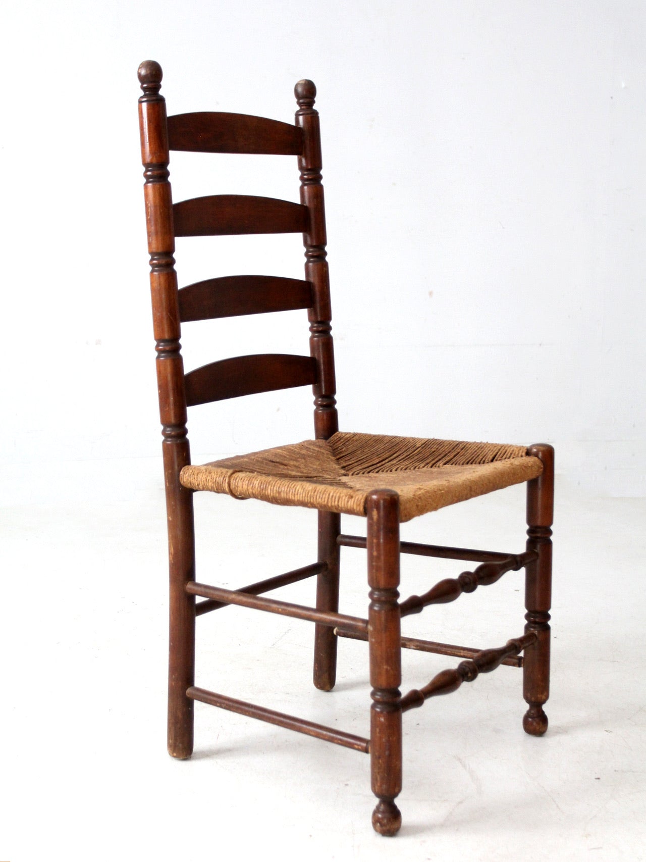 antique rush seat ladder back chair