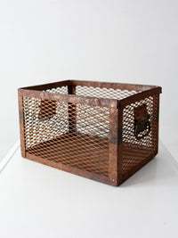 vintage industrial metal mesh crate