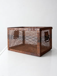 vintage industrial metal mesh crate