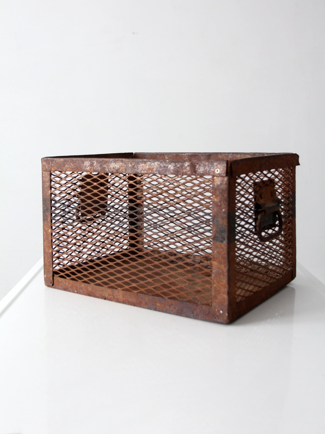 vintage industrial metal mesh crate