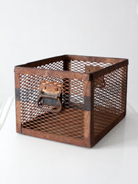vintage industrial metal mesh crate