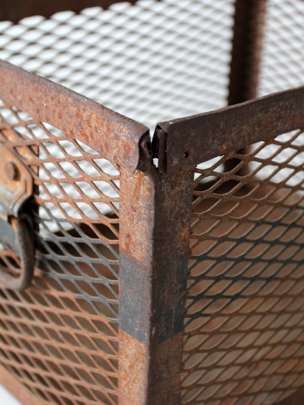 vintage industrial metal mesh crate