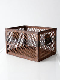 vintage industrial metal mesh crate