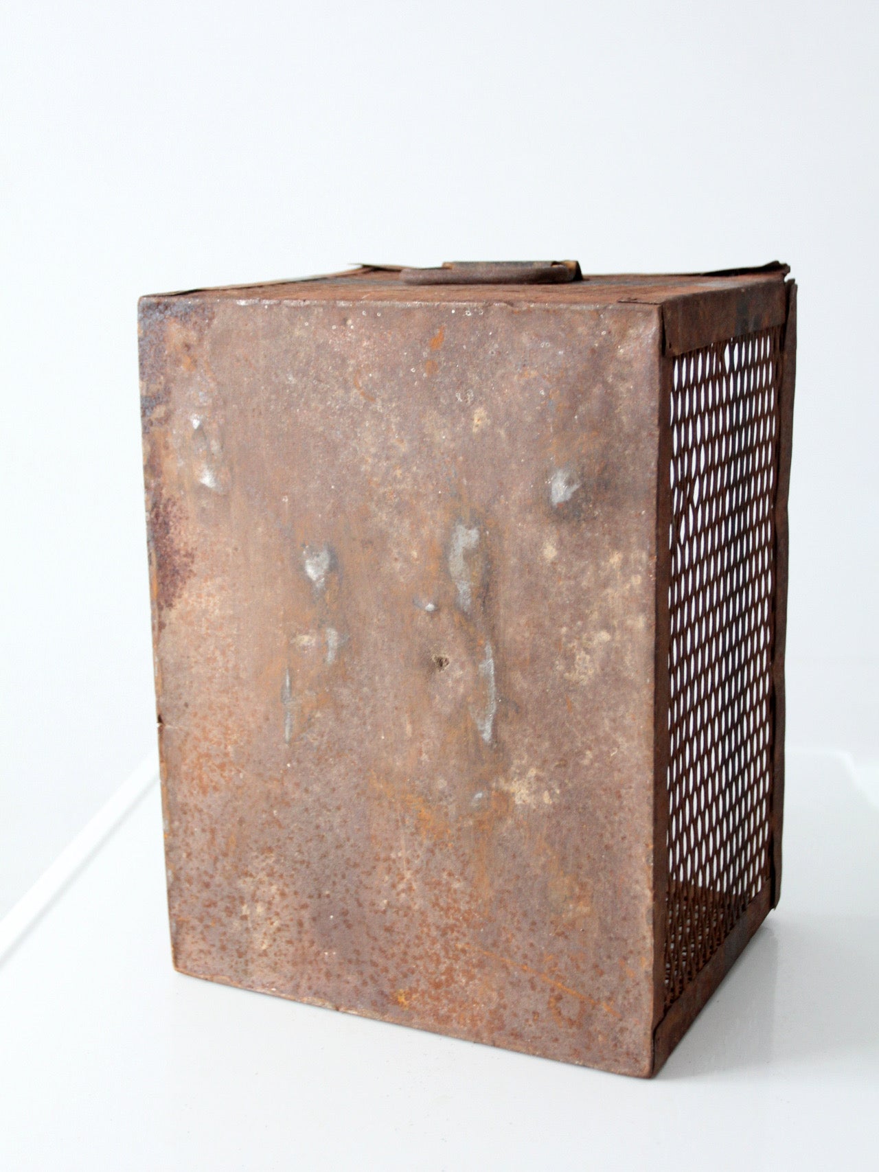 vintage industrial metal mesh crate