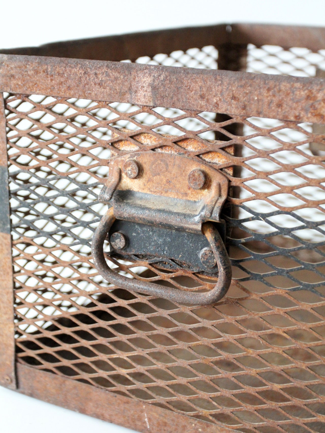 vintage industrial metal mesh crate