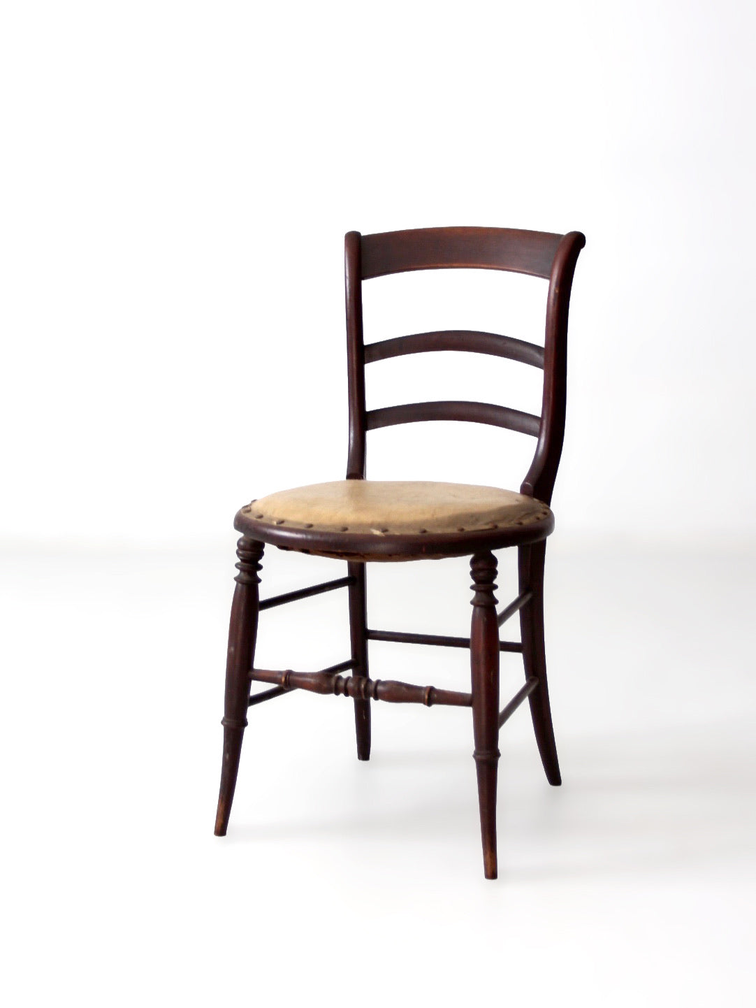 antique ladder back chair with upholstered seat