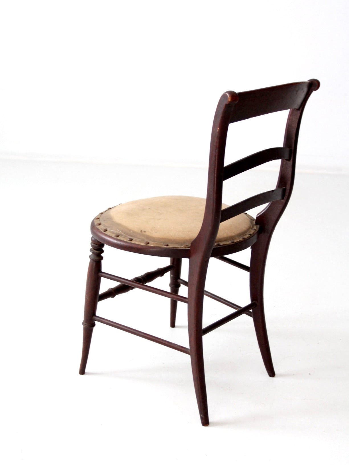 antique ladder back chair with upholstered seat