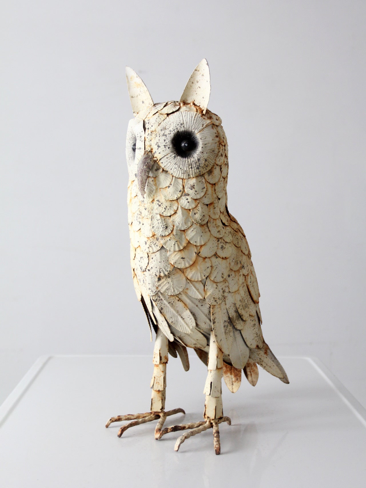 mid-century brutalist metal owl sculpture