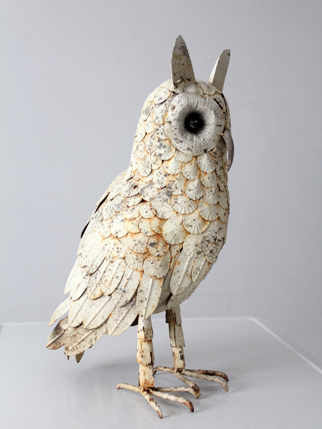mid-century brutalist metal owl sculpture