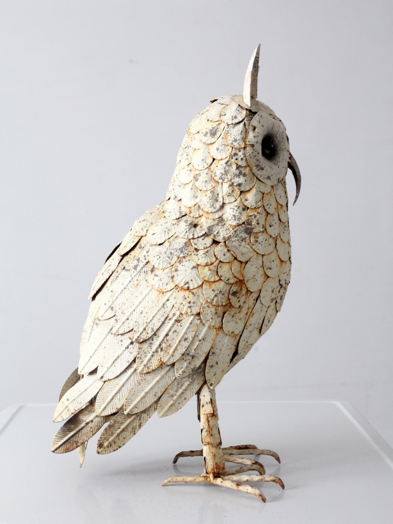 mid-century brutalist metal owl sculpture