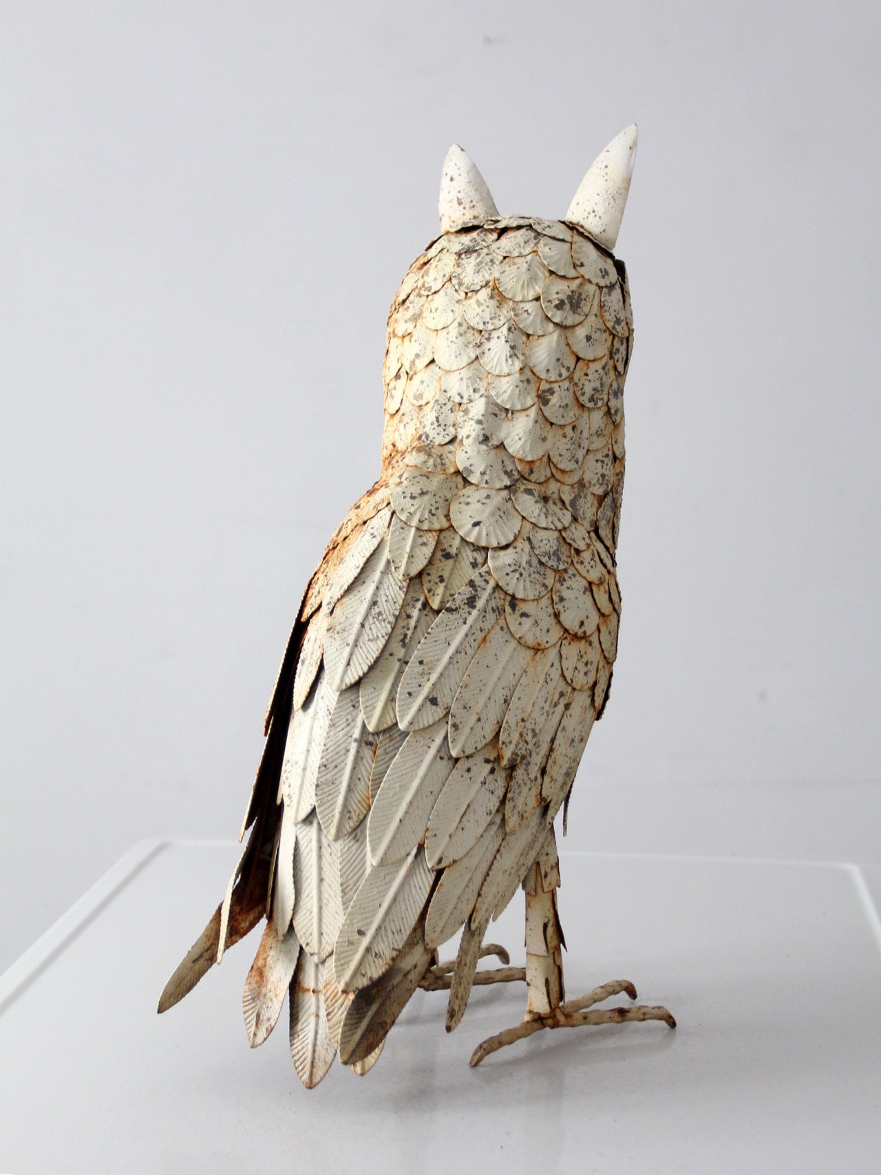 mid-century brutalist metal owl sculpture