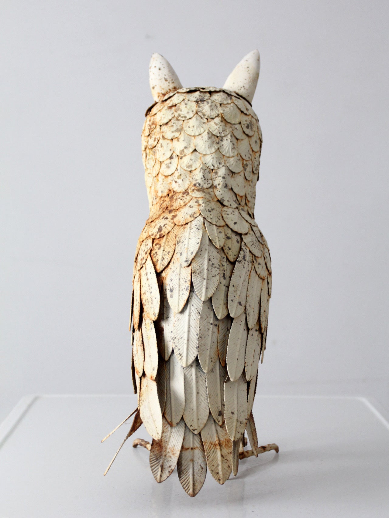 mid-century brutalist metal owl sculpture