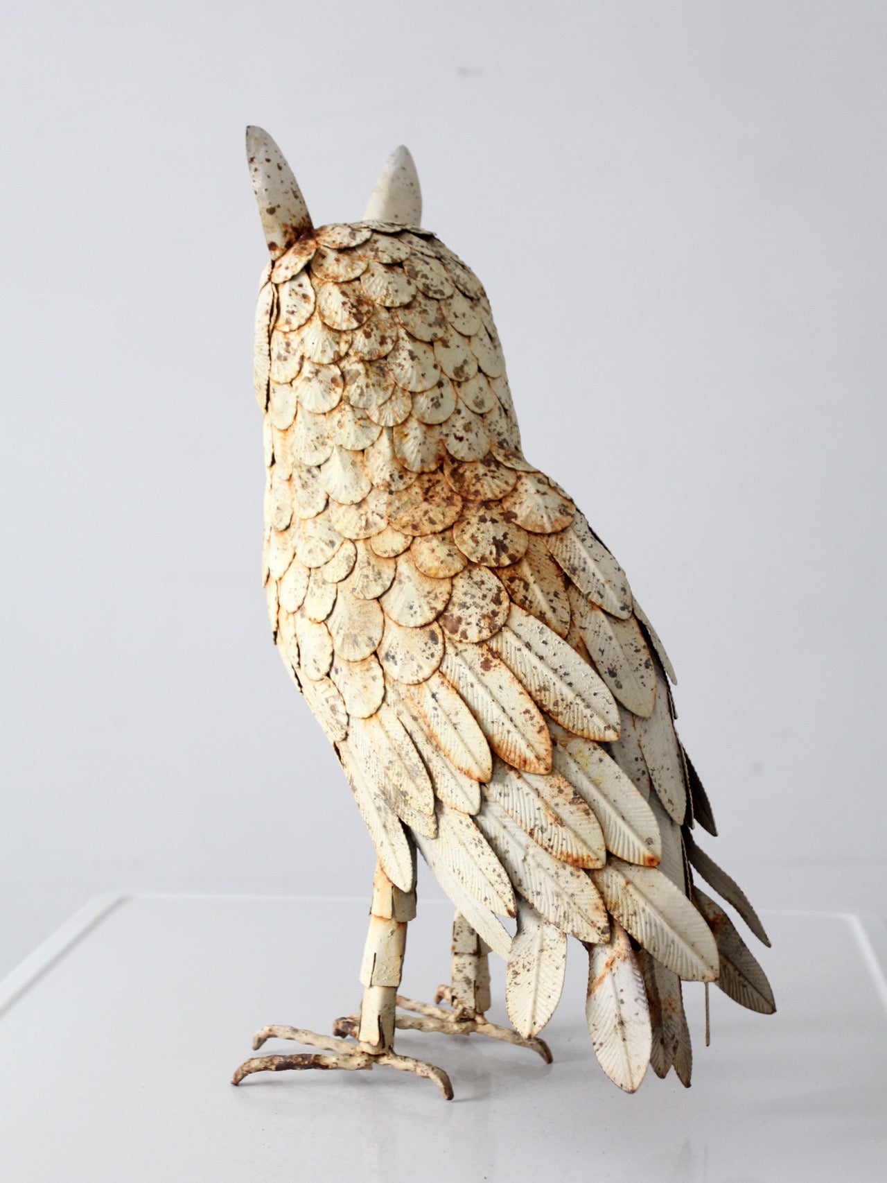 mid-century brutalist metal owl sculpture