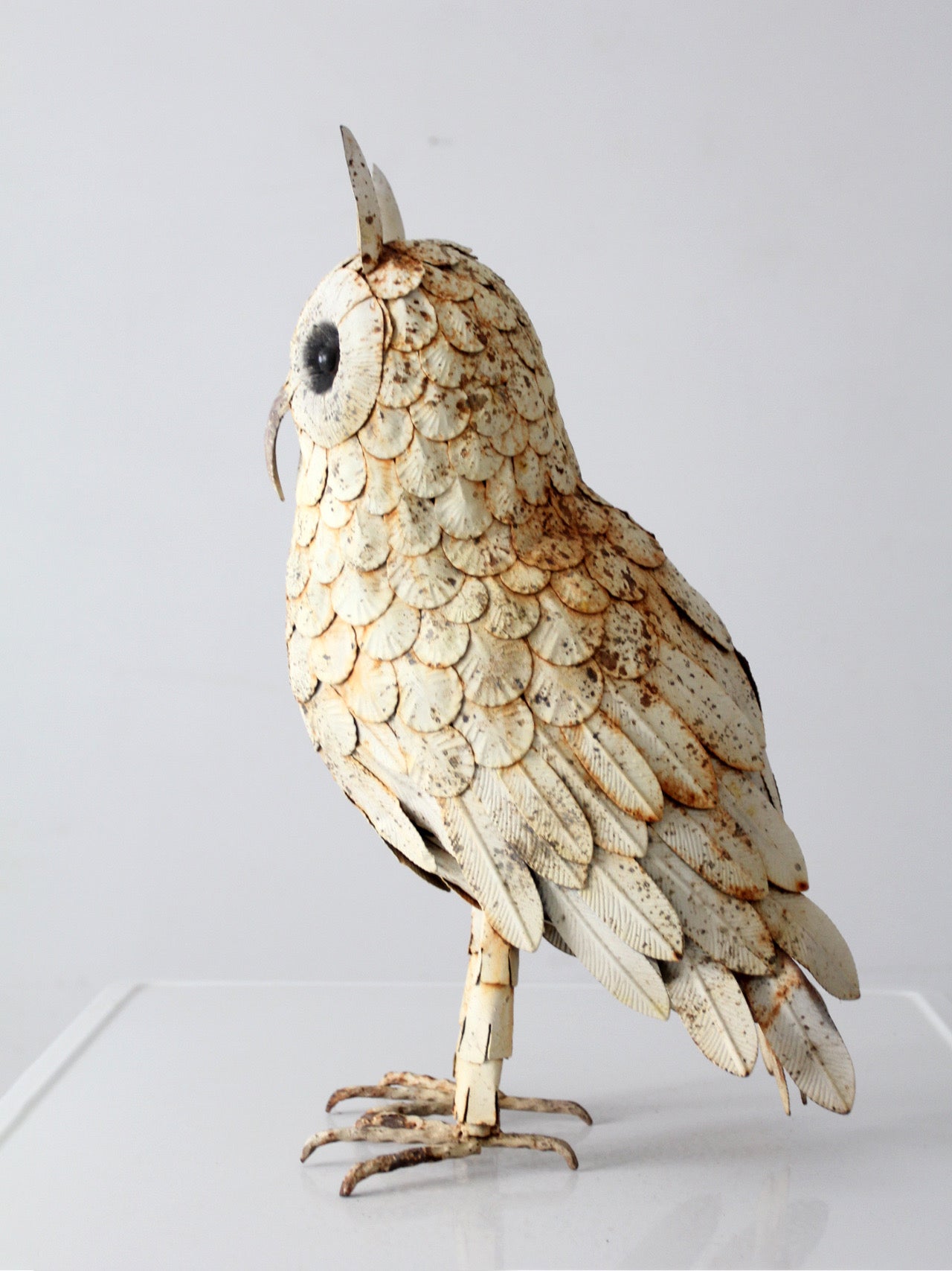 mid-century brutalist metal owl sculpture
