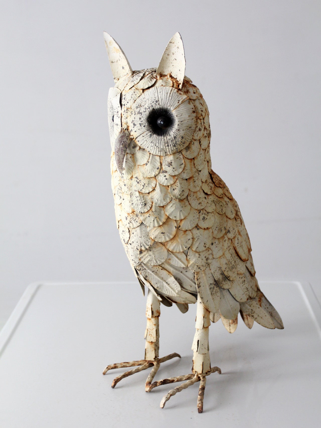mid-century brutalist metal owl sculpture