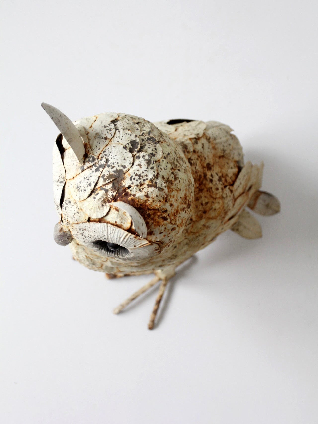 mid-century brutalist metal owl sculpture