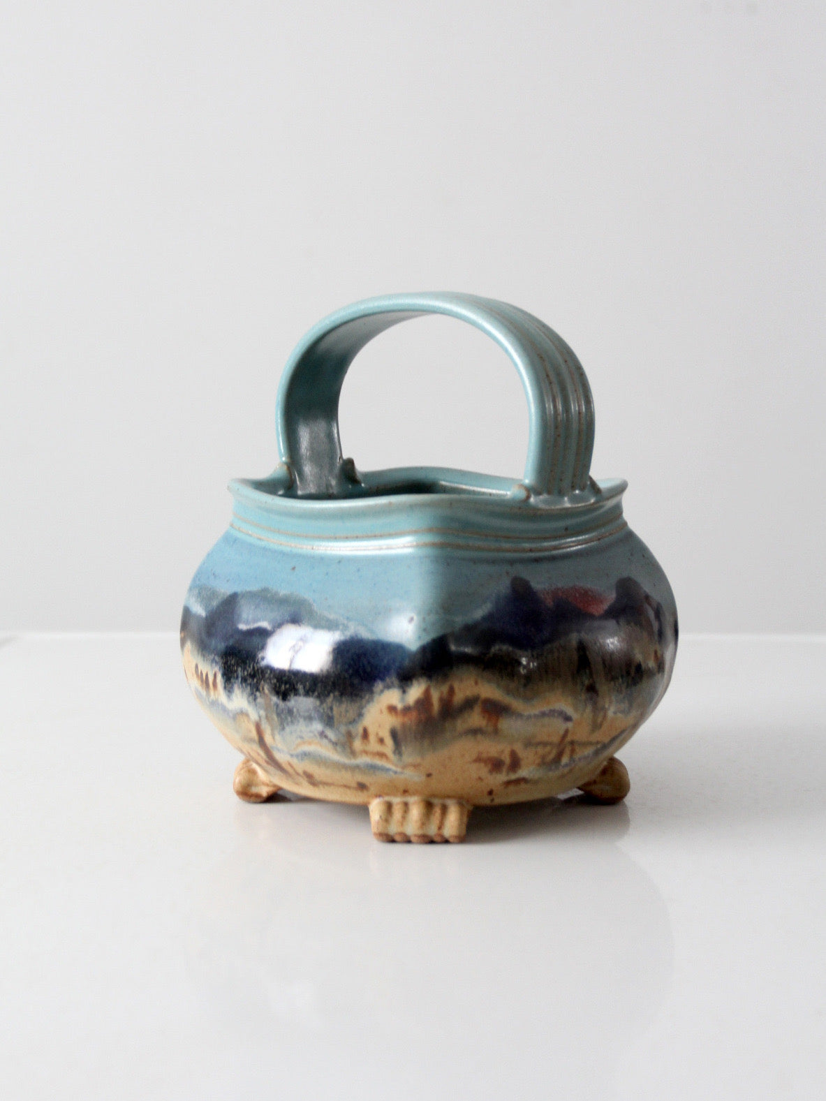 1999 Carl Sheehan Fire Hole Pottery Montana landscape basket