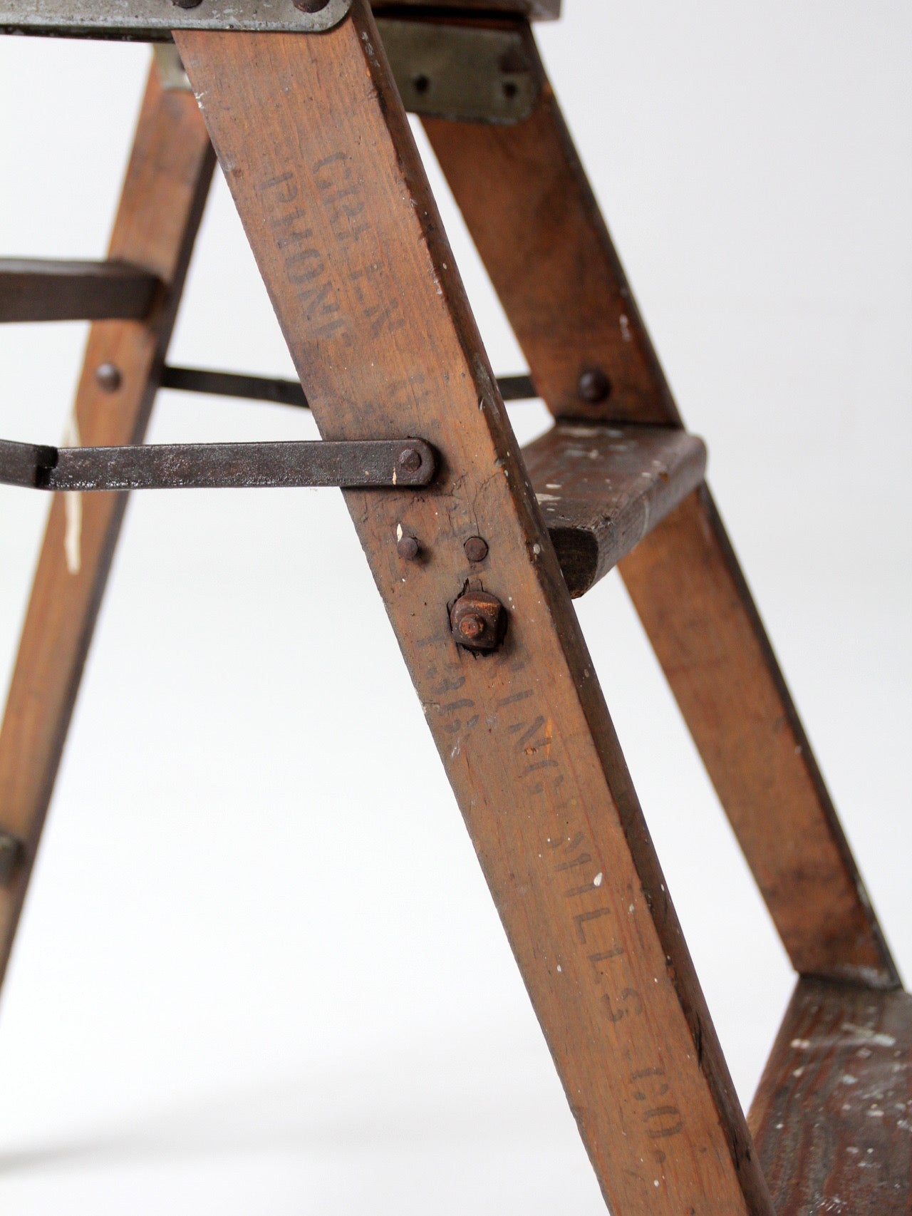 antique wood step ladder stool