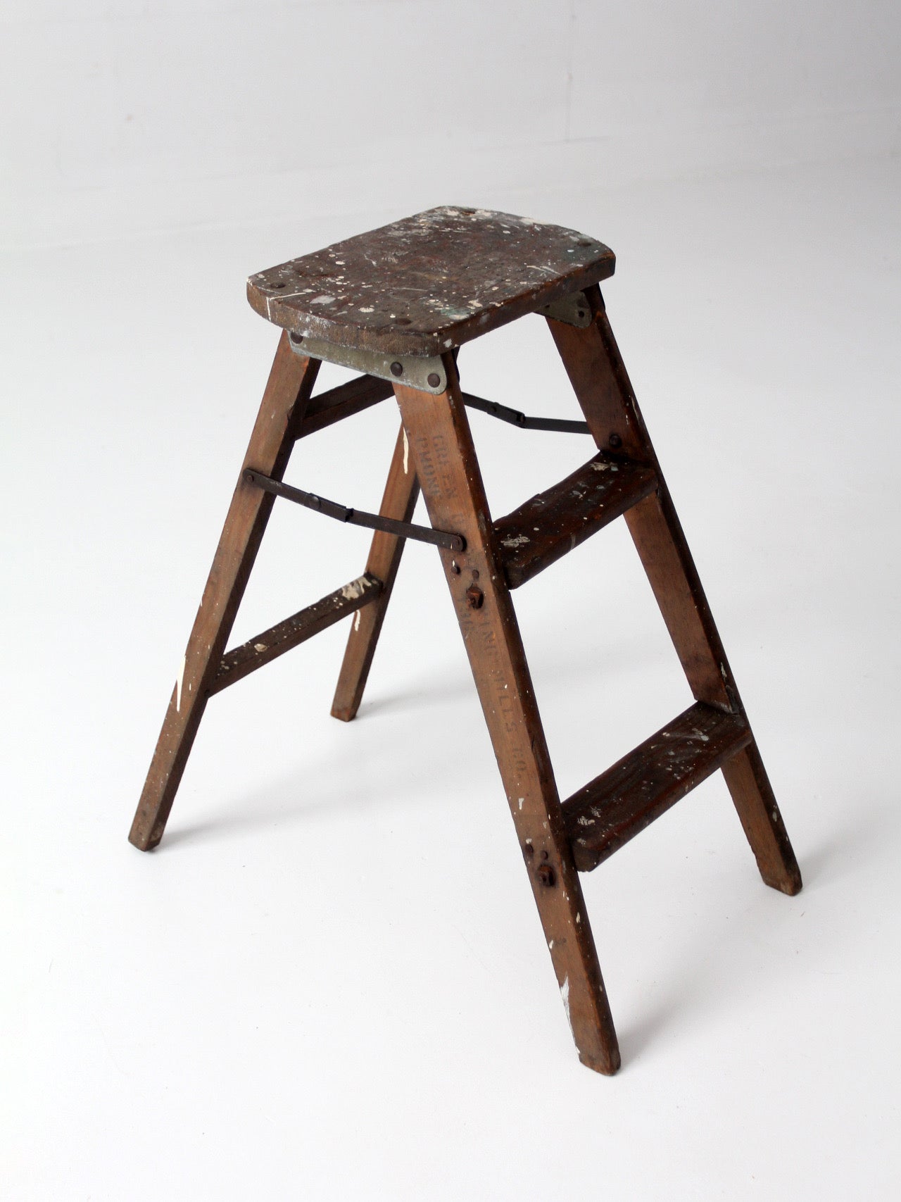 antique wood step ladder stool